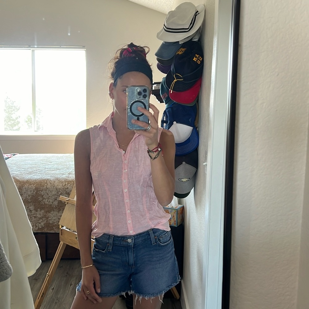 Island Co. pink button down linen top